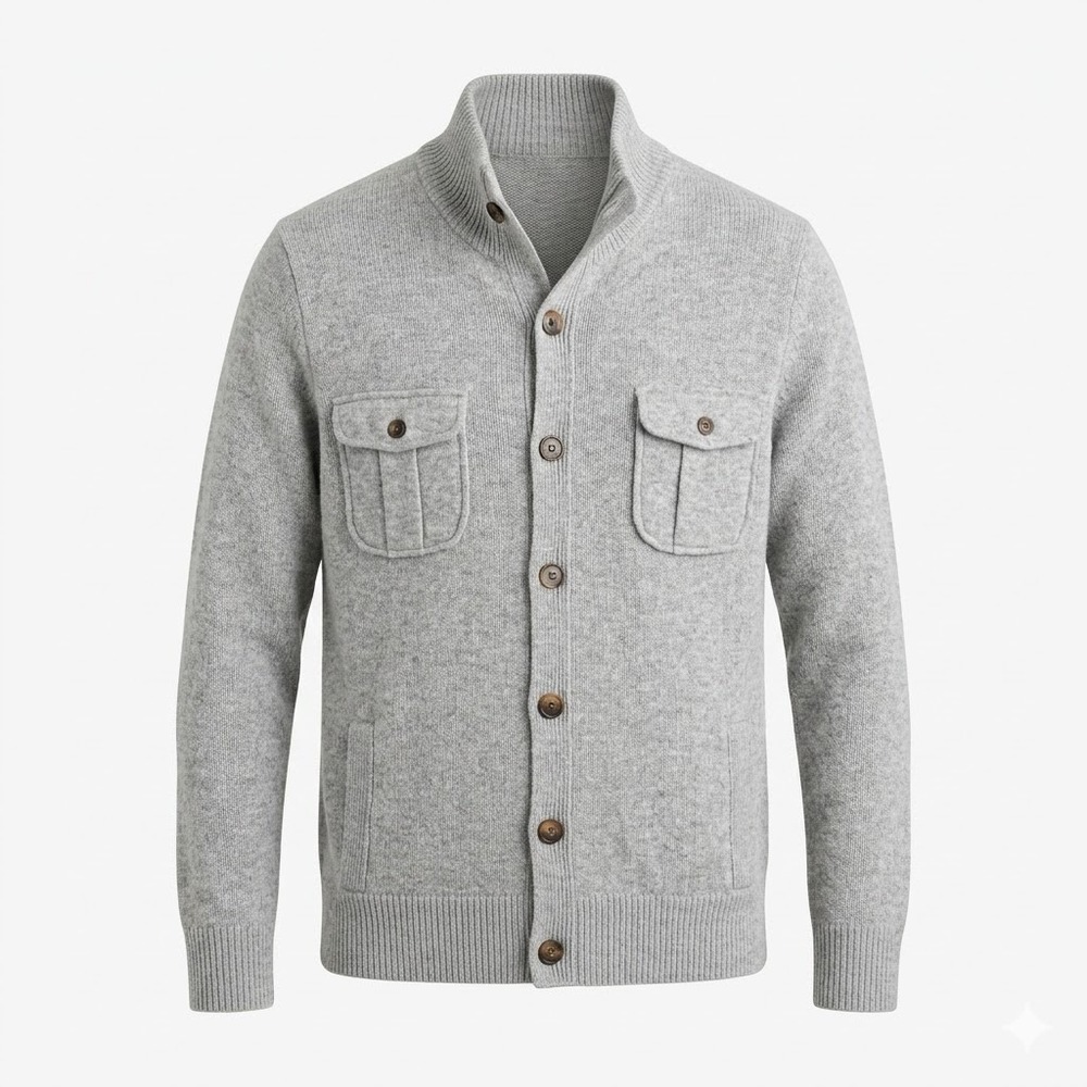 NEW Collars & Co Napoli Men's SMALL Gray Wool Cashmere Button Cardigan Sweater